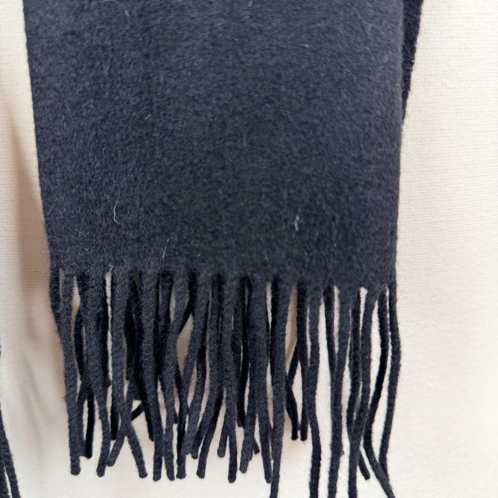 Lands End Direct Merchants Black Fringed Winter Scarf Wool Solid Classic
